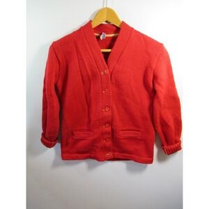 Vintage 40s JCPenney Cherry Lane Wool Cardigan Sweater Letter Letterman Red